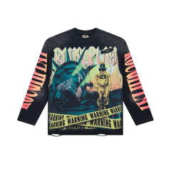 RoughPlay Warning Tape Statue Of Liberty Vintage Distressed Long Sleeve Tee