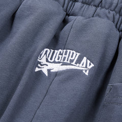 RoughPlay Dark Grey Side Stripe Green Letter Straight Leg Sweatpants