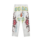 DUAA White Washed Heart Letter Graphic Wide Leg Pants