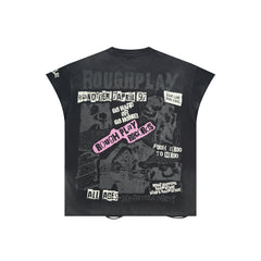 RoughPlay Eagle Tour Graphic Distressed Sleeveless Tee Vintage Rock Streetwear Tank Top