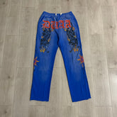 DUAA Blue Vintage Flame Graphic Wide Leg Pants