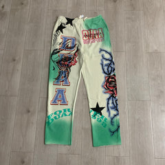 DUAA Vare All Day Green Tie‑Dye Graphic Wide Leg Pants