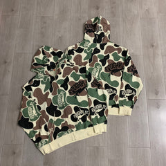 RoughPlay Camo Print Zip‑Up Vintage Hoodie