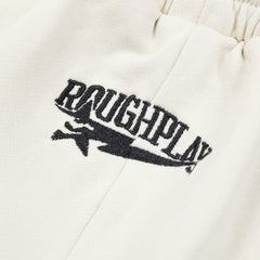 RoughPlay Cream Side Stripe Black Letter Straight Leg Sweatpants