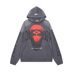 RoughPlay Red Portrait Graphic Vintage Hoodie