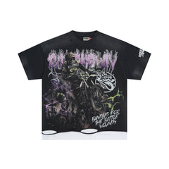 RoughPlay Dirt Bike Lightning Graphic Distressed Short‑Sleeve Tee Vintage Streetwear T‑Shirt