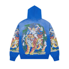 DUAA Angel Tiger Graphic Zip‑Up Hoodie Vintage Streetwear Hooded Jacket