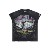 RoughPlay Eagle Tour Graphic Distressed Sleeveless Tee Vintage Rock Streetwear Tank Top