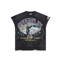 RoughPlay Eagle Tour Graphic Distressed Sleeveless Tee Vintage Rock Streetwear Tank Top