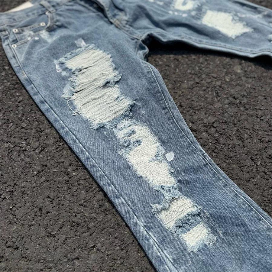 Gallery Dept Ink Splash Damage Patch Splicing Micro Horn Jeans American Punch Street Hip Hop Pants