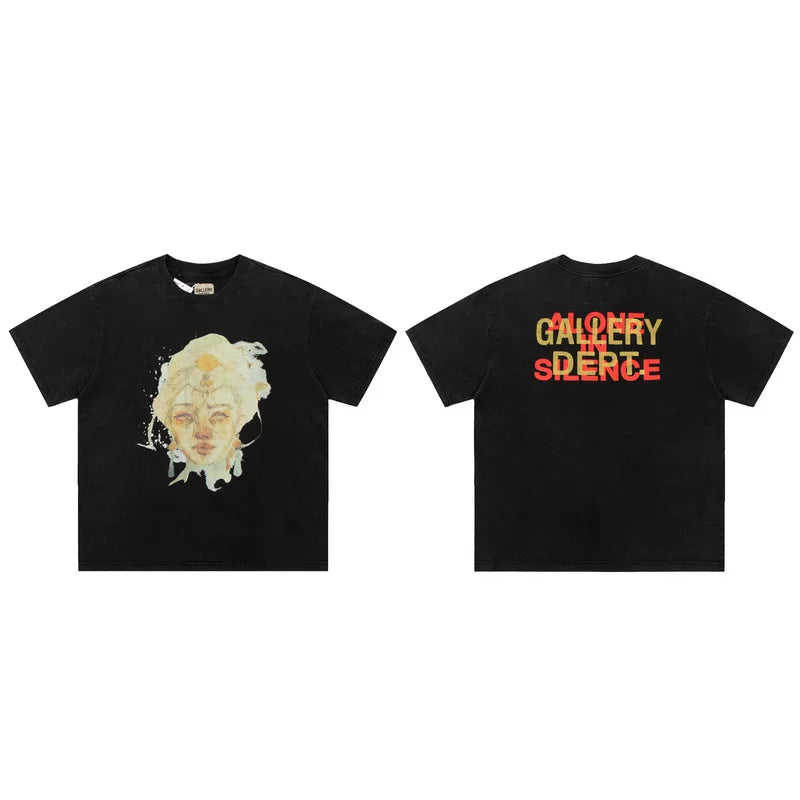 GALLERY DEPT Retro T-shirt Summer Pure Cotton Short Sleeve Vintage Portrait Printed High Street Trendy Brand Round Neck Shirt