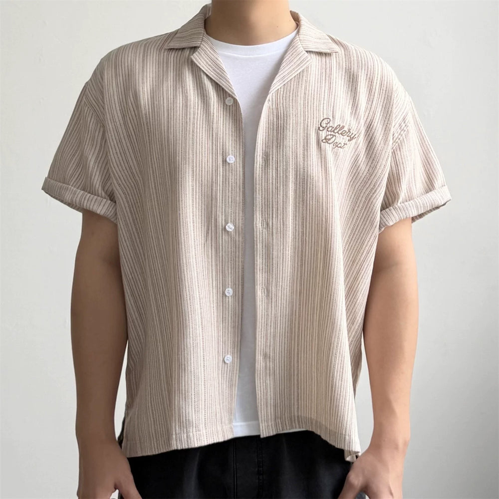 GALLERY DEPT American retro Cuban collar short sleeved shirt loose striped embroidered lazy style versatile shirt