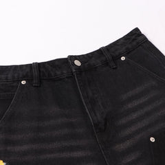 Gallery Dept Inkjet Logging Pants Splicing Work Pants Washed Jeans Shorts Versatile Casual Pentagram Pants