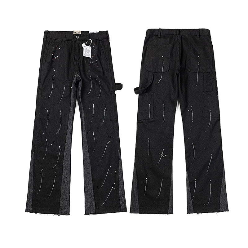 GALLERY DEPT ink graffiti micro-flared stitching casual loose jeans trousers men and women ripped beggars (1)