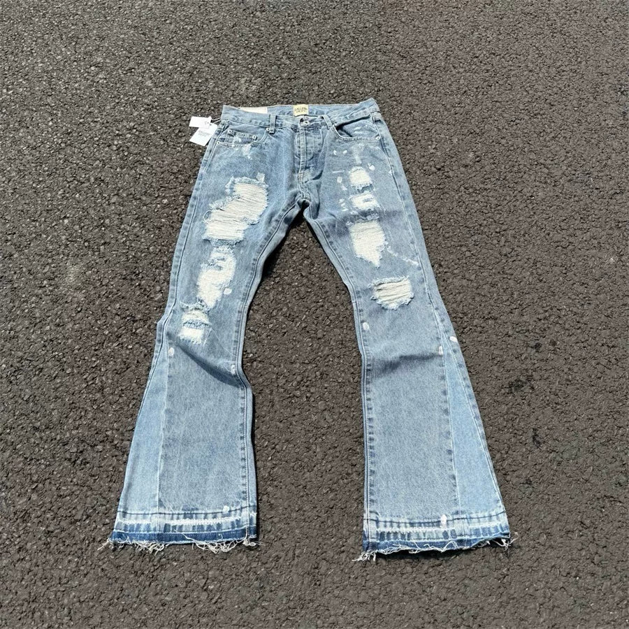 Gallery Dept Ink Splash Damage Repair Program Splicing Micro Horn Jeans American style ripped street hip-hop pants