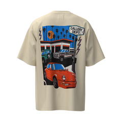 Gallery Depot Vintage Washed Vintage Cartoon Car Short Sleeve Vintage Loose Casual T-shirt Summer