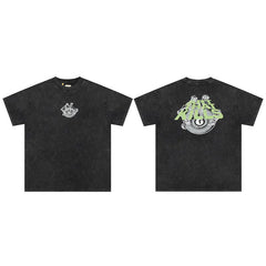 Creative big eyed printed short sleeved T-shirt for men and women, loose cotton T-shirt for high street fashion brands, washed and worn T-shirt