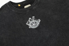 Creative big eyed printed short sleeved T-shirt for men and women, loose cotton T-shirt for high street fashion brands, washed and worn T-shirt
