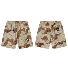 GALLERY DEPT Desert Camo Shorts with Logo Printed Large Shorts, Summer Loose Casual Pants Trendy