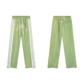 RoughPlay Sage‑Green Double‑Side White Stripe Straight Leg Sweatpants
