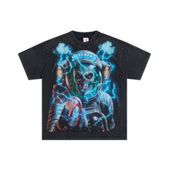 JELLYBEAN Skeleton Astronaut Lightning Electric Graphic Short Sleeve Tee