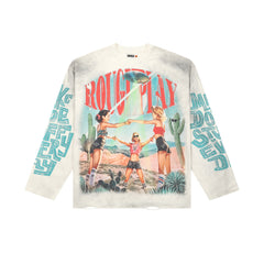 RoughPlay Desert UFO Vintage Graphic Distressed Long Sleeve Tee