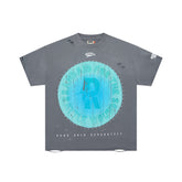 DUAA Distressed R Letter Circular Print Short Sleeve Tee