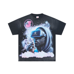 JELLYBEAN VR Hooded Man Cosmic Smoke Graphic Short Sleeve Tee