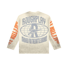 RoughPlay Warning Tape Statue Of Liberty Off‑White Vintage Distressed Long Sleeve Tee