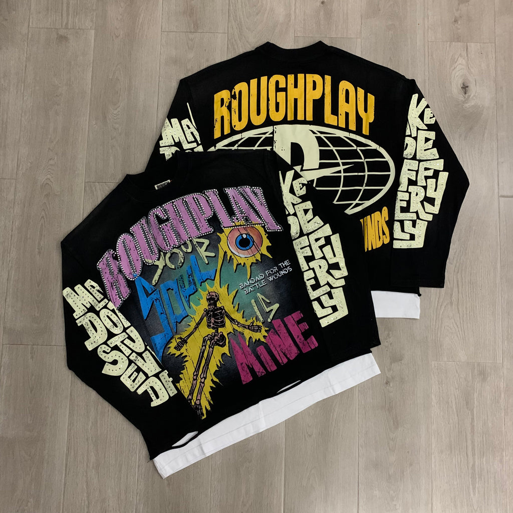 RoughPlay Psychedelic Skeleton Eyeball Distressed Long Sleeve Tee