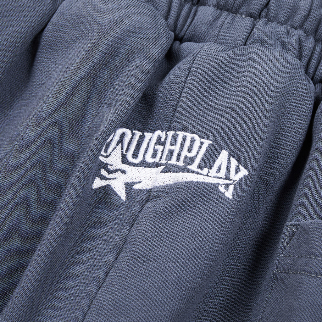 RoughPlay Dark Grey Side Stripe Green Letter Straight Leg Sweatpants