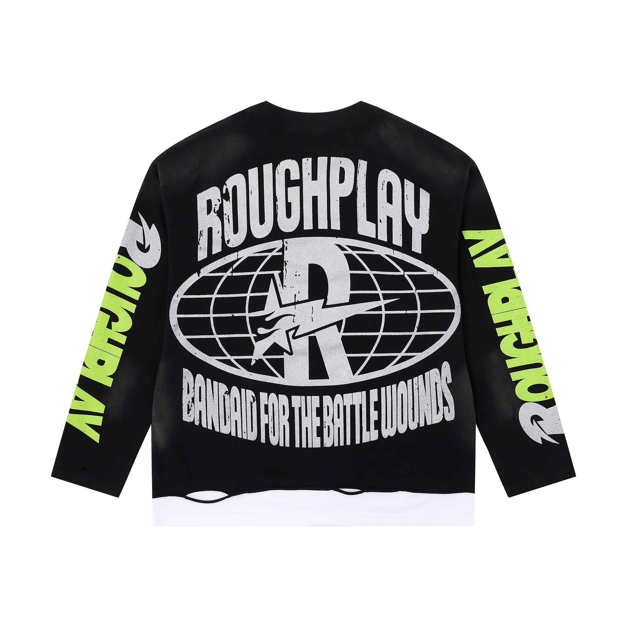 RoughPlay Fire‑Eye Skull Graphic Distressed Long Sleeve Tee