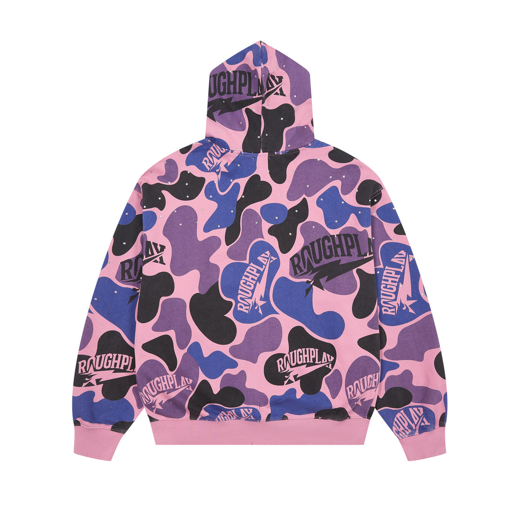 RoughPlay Pink Purple Camo Print Zip‑Up Vintage Hoodie