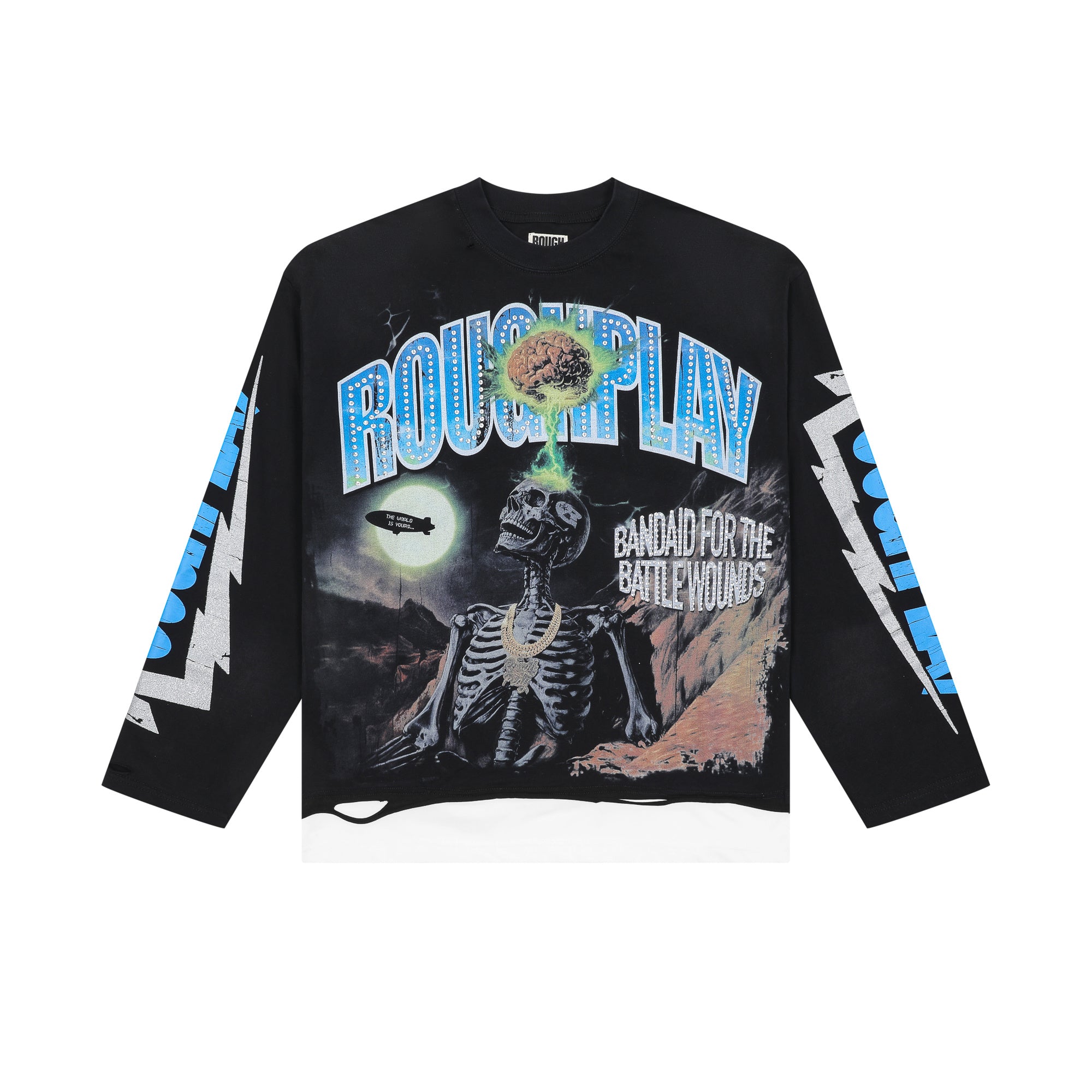RoughPlay Cosmic Skeleton Graphic Distressed Long Sleeve Tee