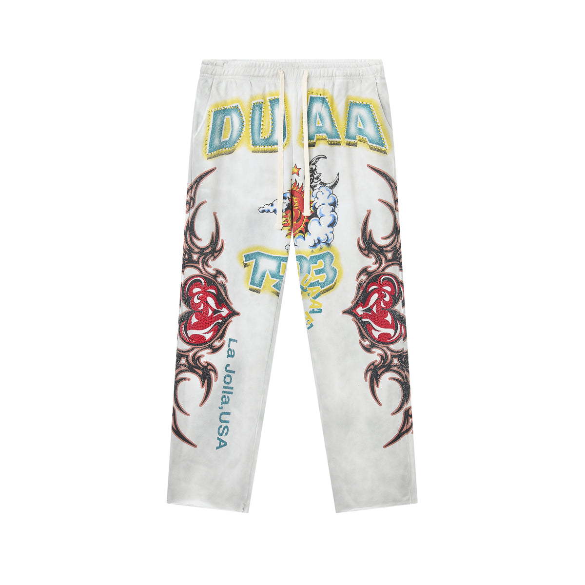 DUAA White Washed Heart Letter Graphic Wide Leg Pants