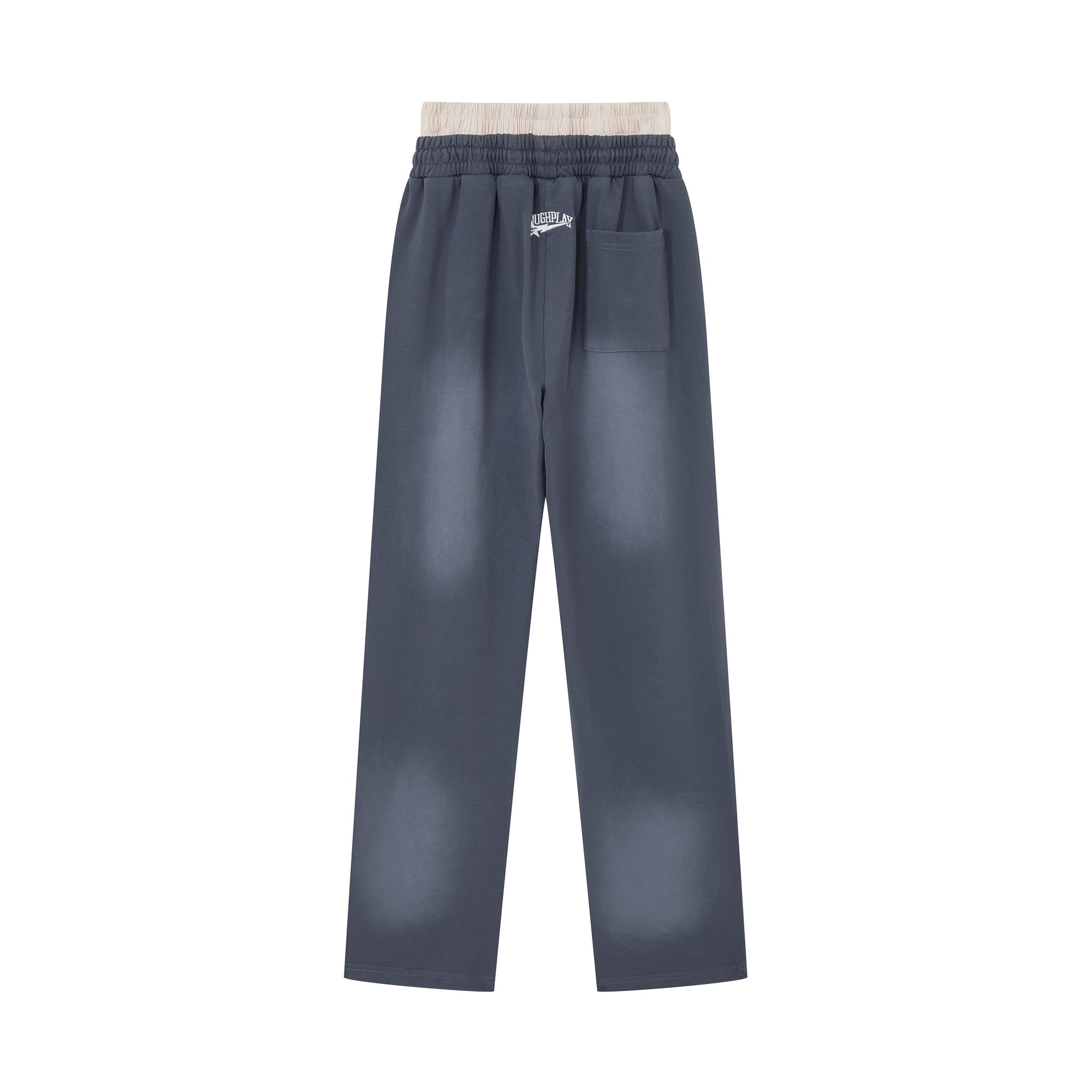 RoughPlay Dark Grey Side Stripe Green Letter Straight Leg Sweatpants