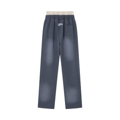 RoughPlay Dark Grey Side Stripe Green Letter Straight Leg Sweatpants