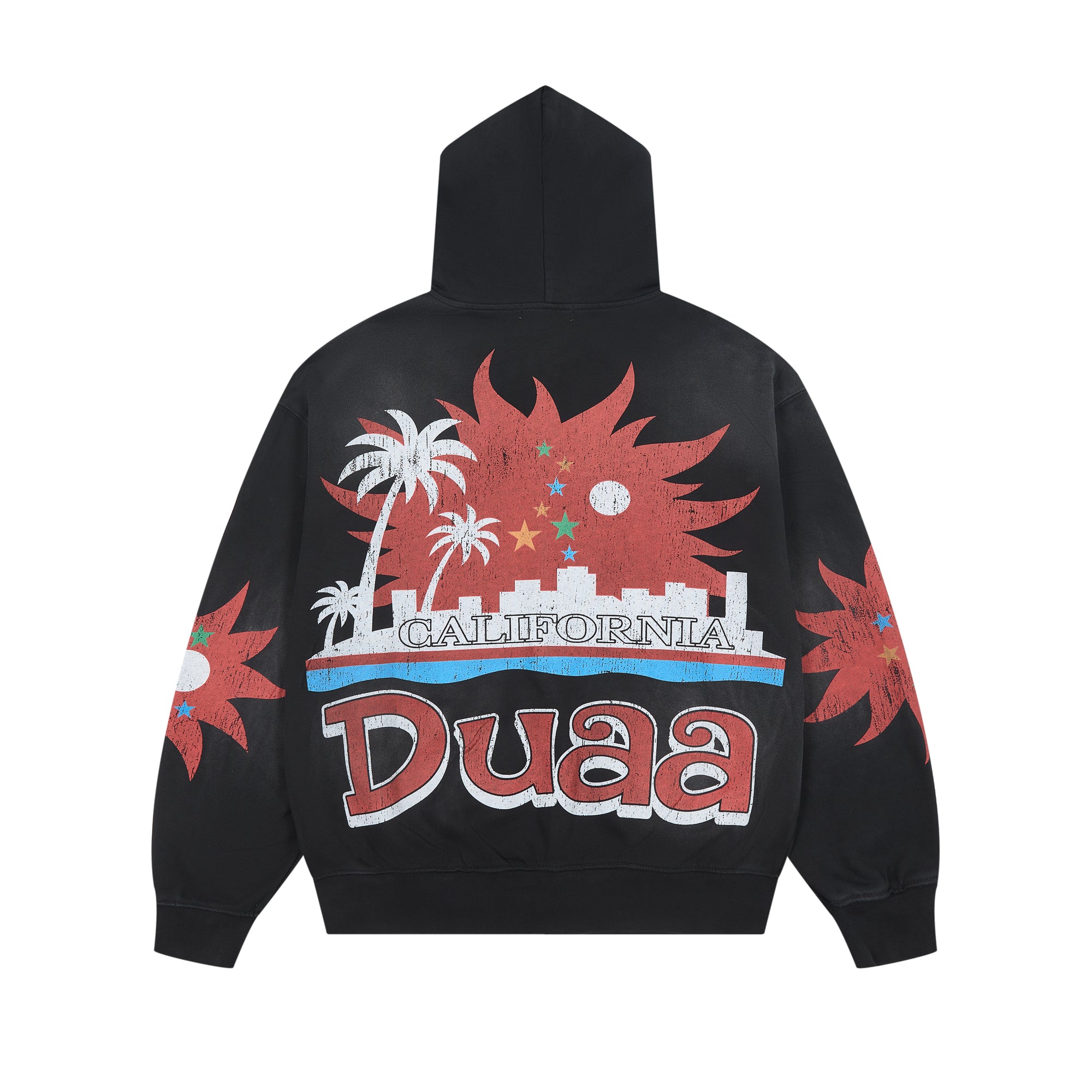 DUAA Palm City Sunset Graphic Zip‑Up Hoodie Vintage Streetwear Hooded Jacket