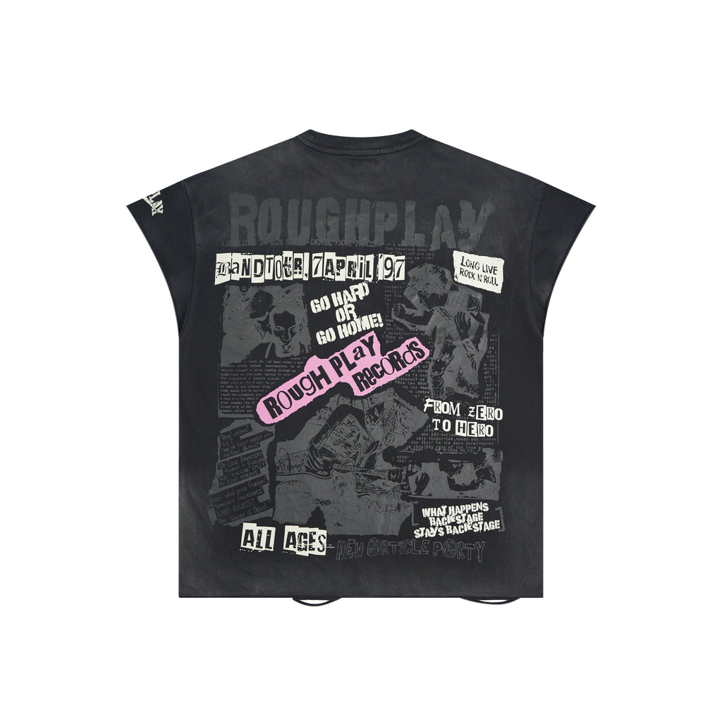RoughPlay Eagle Tour Graphic Distressed Sleeveless Tee Vintage Rock Streetwear Tank Top