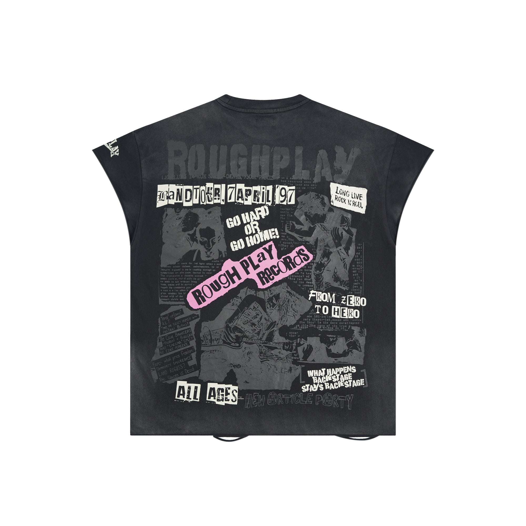 RoughPlay Eagle Tour Graphic Distressed Sleeveless Tee Vintage Rock Streetwear Tank Top