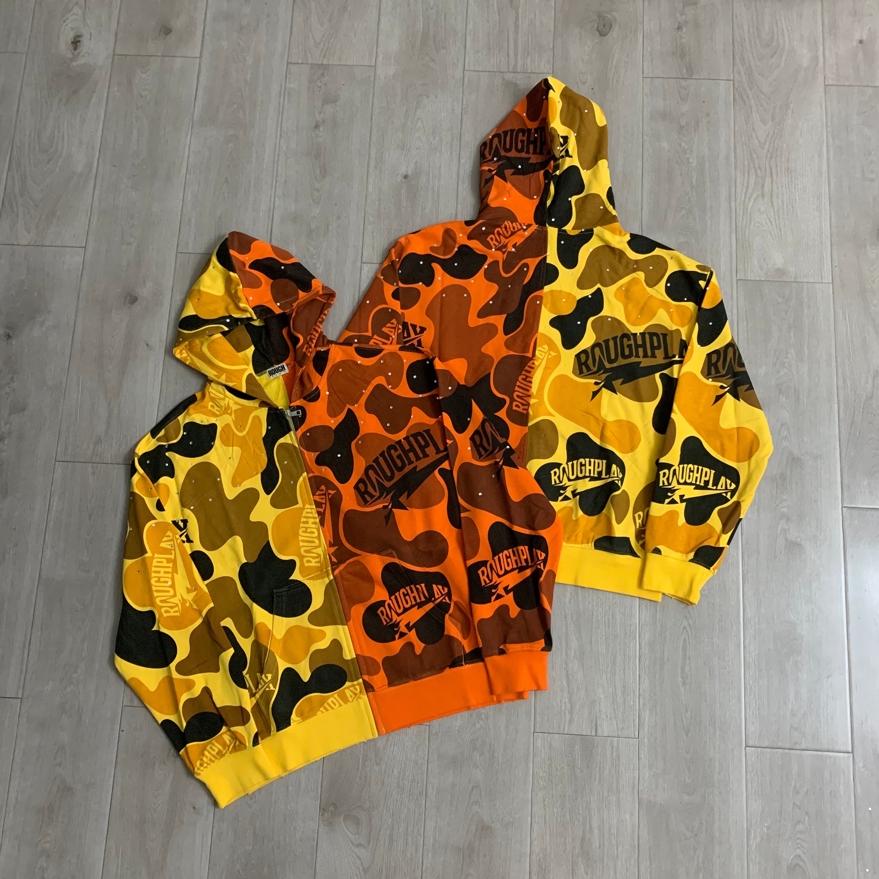 RoughPlay Split‑Tone Camo Print Zip‑Up Vintage Hoodie