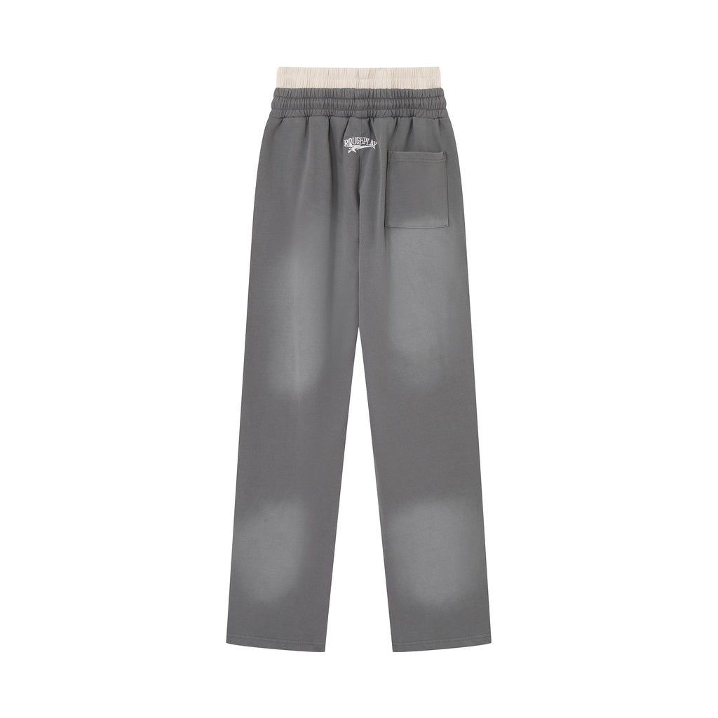 RoughPlay Dark‑Grey Orange Side Stripe Letter Straight Leg Sweatpants