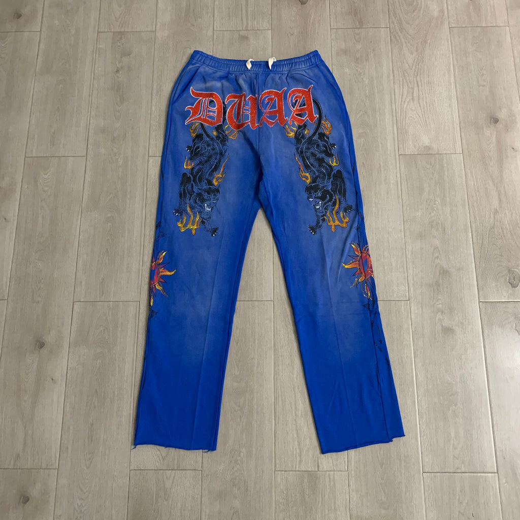 Blue Vintage Flame Graphic Wide Leg Pants