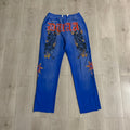 Blue Vintage Flame Graphic Wide Leg Pants