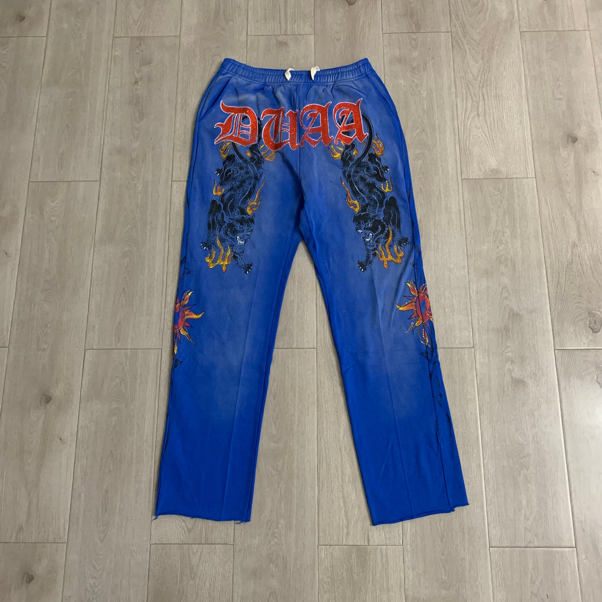 DUAA Blue Vintage Flame Graphic Wide Leg Pants