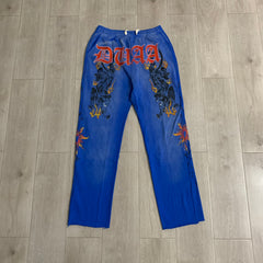 DUAA Blue Vintage Flame Graphic Wide Leg Pants