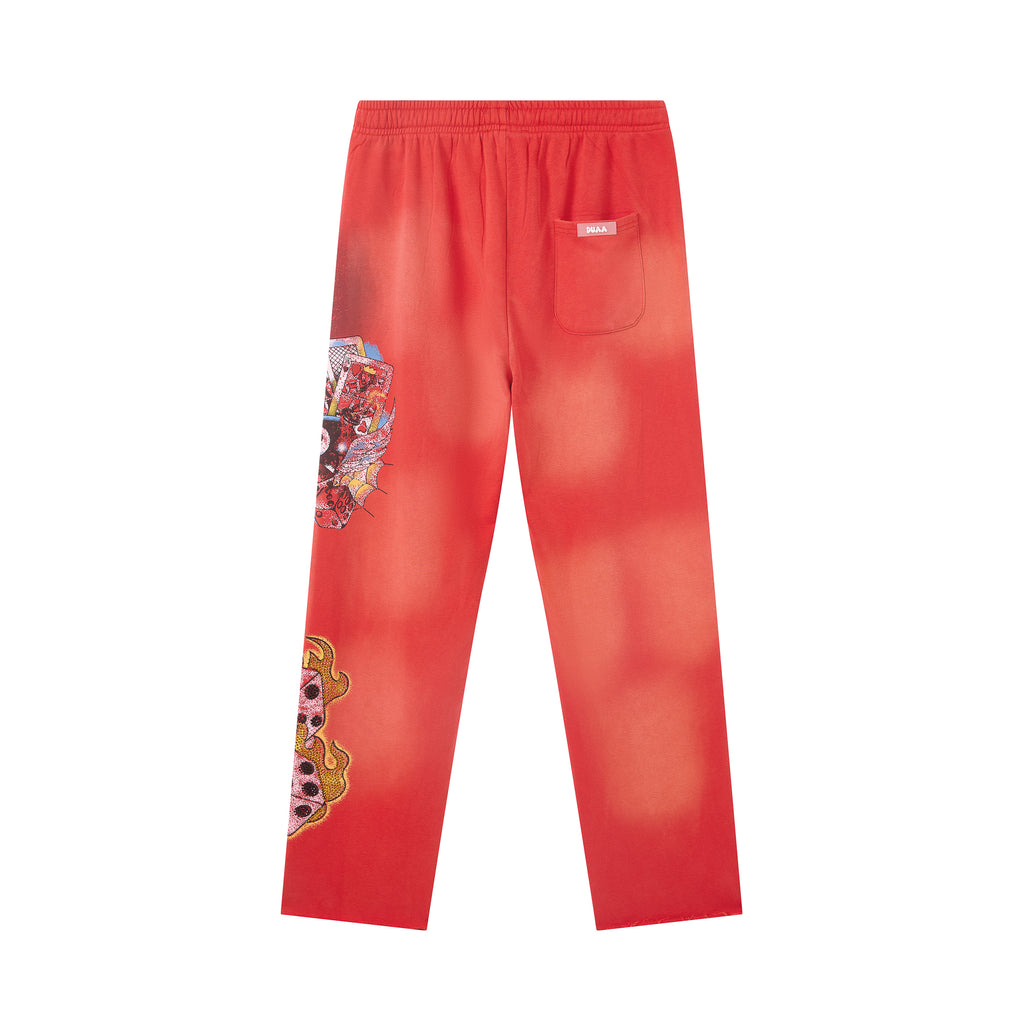 Red Gradient Letter Dice Graphic Wide Leg Pants