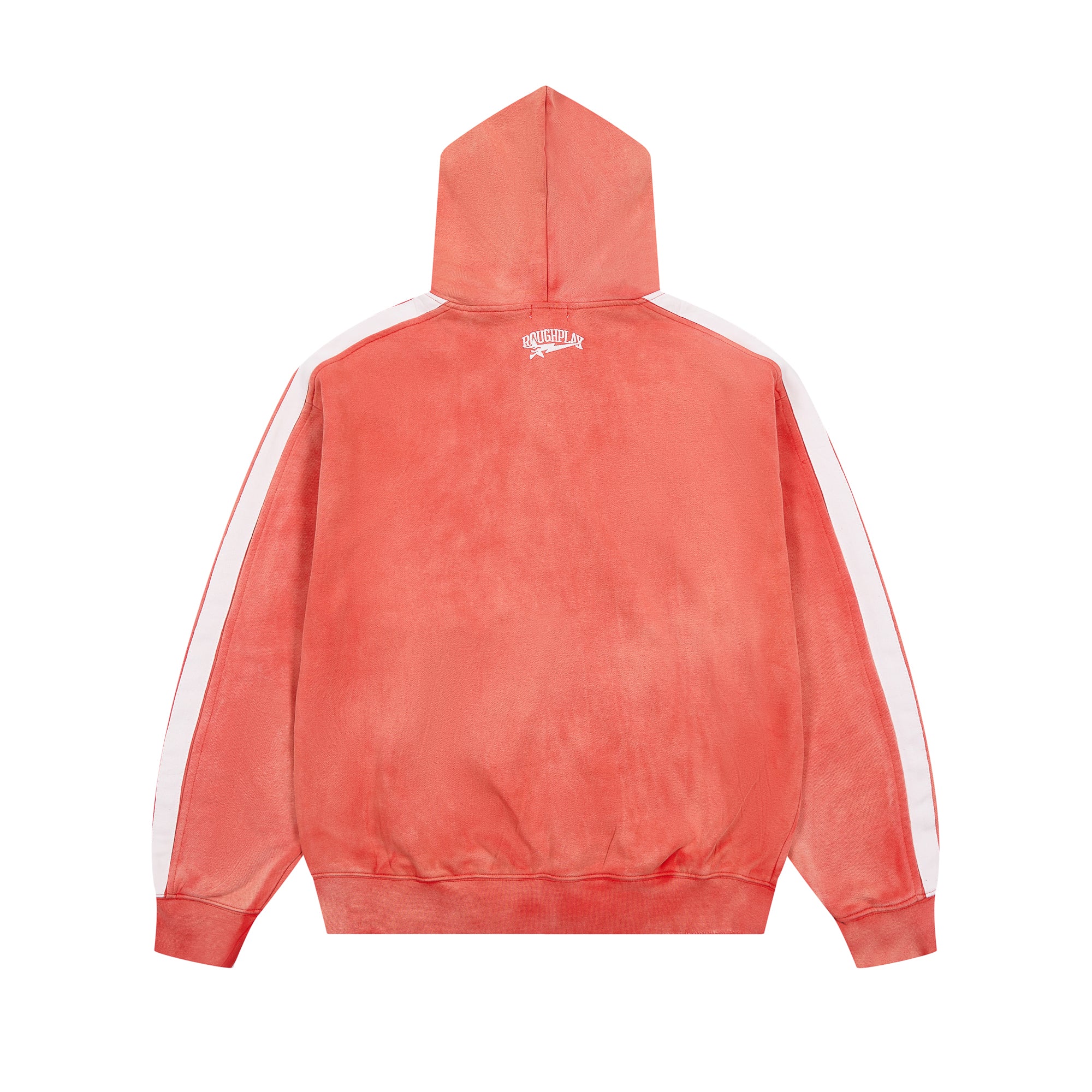 RoughPlay Red Tie‑Dye Varsity Stripe Zip‑Up Vintage Hoodie