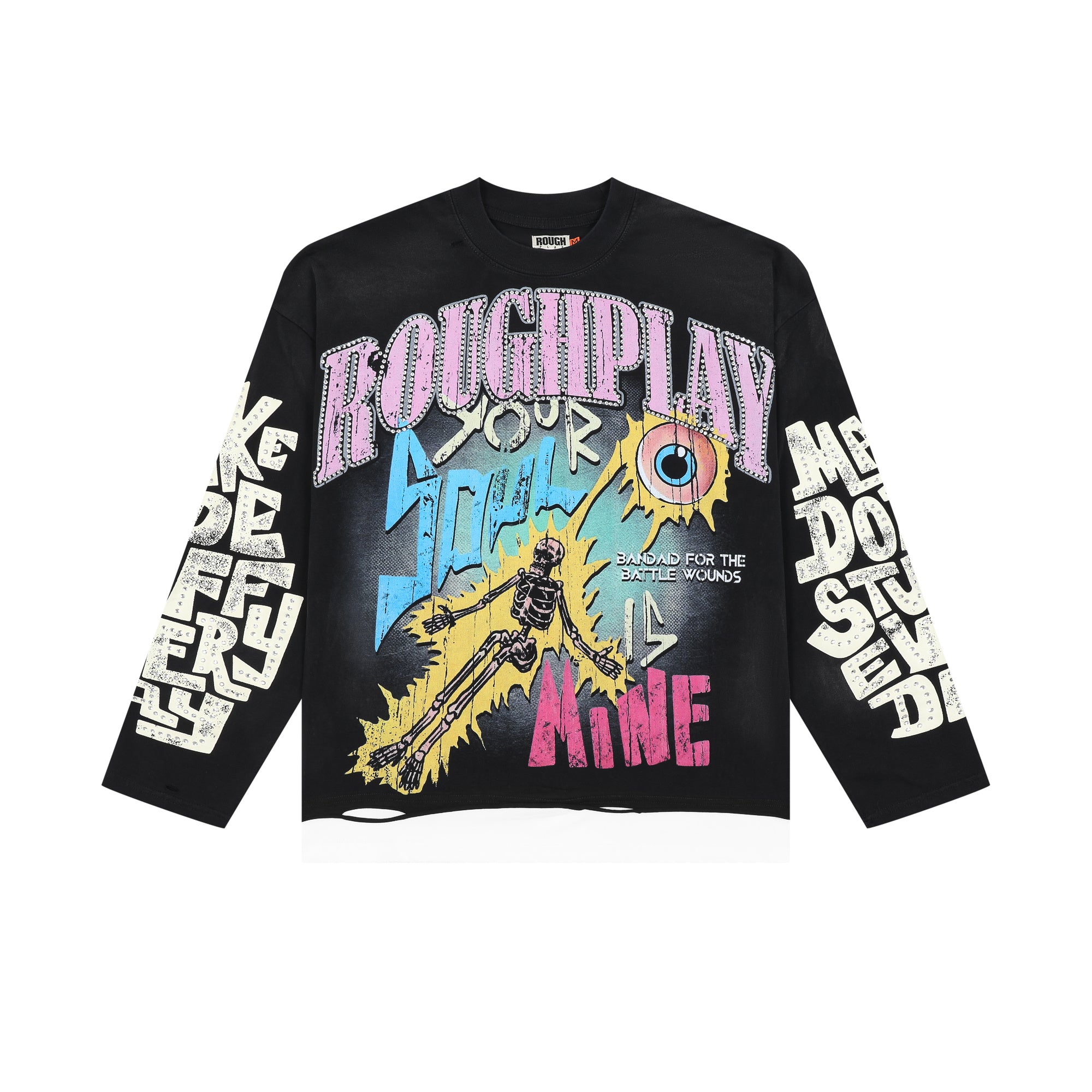 RoughPlay Psychedelic Skeleton Eyeball Distressed Long Sleeve Tee
