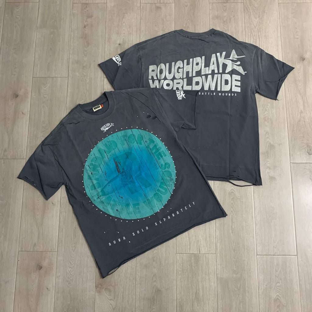 DUAA Distressed R Letter Circular Print Short Sleeve Tee